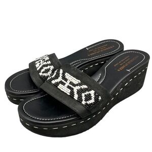 Donald J Pliner Womens 8.5M Shoji Beaded Wedge Platform Sandals Made In Italy